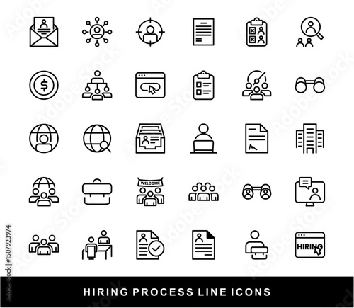 Hiring Process Line Icons. Recruitment, Job Application, Interview, Candidate Selection Vector Set