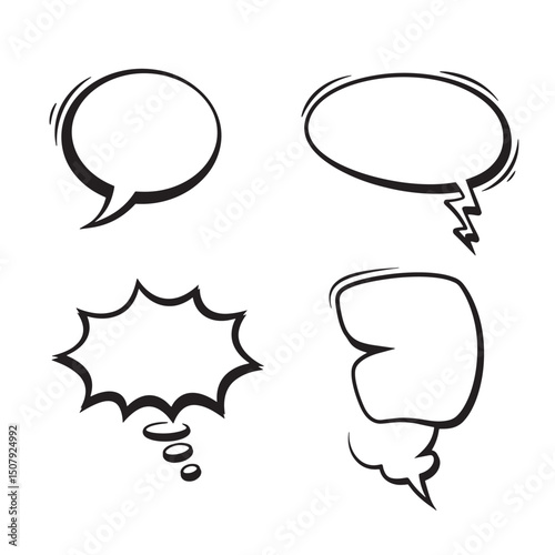 Hand drawn comic style speech bubbles silhouettes for communication dialogue and graphic design elements