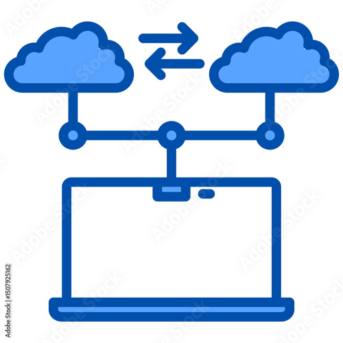 Cloud migration blue color icon. Simple vector icon design in blue color style. Editable vector format