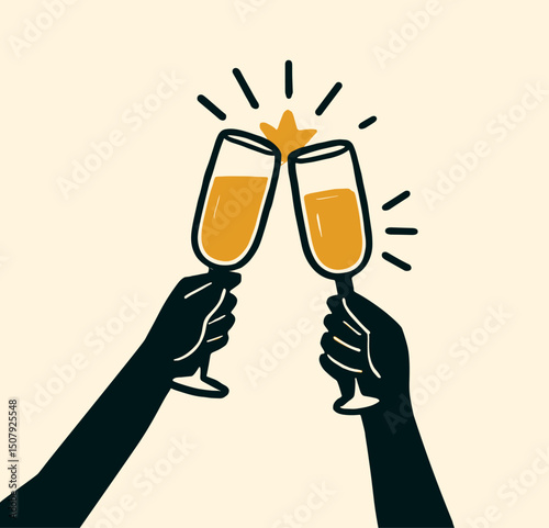 Vector Illustration of Champagne Toast with Glasses