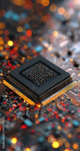 Close Up Of Circuit Board With Processor Chip