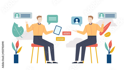 Two men engaged in a discussion outdoors. Suitable for dialogues, business meetings, friendship concepts, communication, teamwork, and casual discussions.