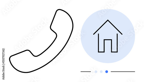 Phone receiver alongside a house symbol in minimal style. Ideal for communication, home services, customer support, contact, remote work, real estate, simple landing page