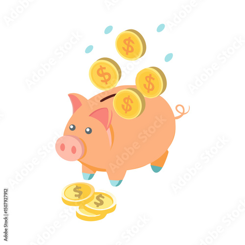 Piggy Bank with Falling Coins