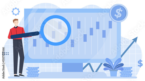 Man intently studying a stock market graph, suitable for finance, investment, stock market analysis, trading concepts in business presentations.