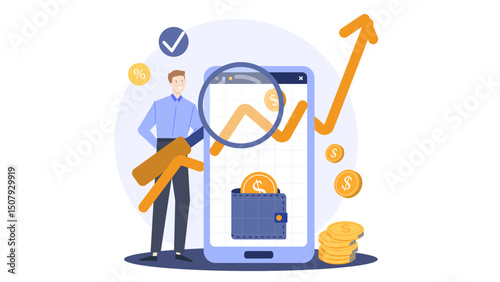 Man examines financial graph on smartphone screen. Suitable for finance, technology, investment, stock market, business, and digital communication concepts.
