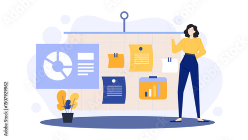 Wallpaper Mural Woman presenting chart on whiteboard, suitable for business presentations, educational materials, training sessions, marketing reports, and financial analysis presentations. Torontodigital.ca