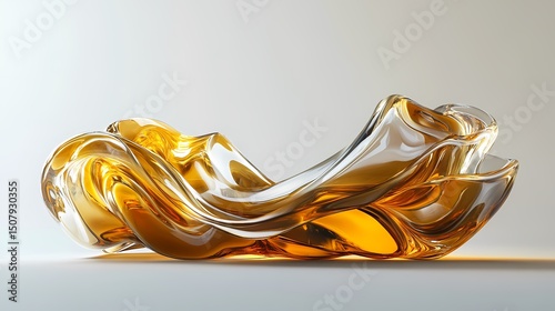 digital technology golden glass flowing curve poster background