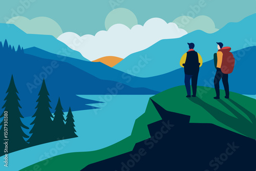 businessman on top of mountain
