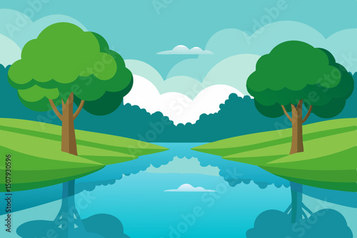 landscape with trees and clouds