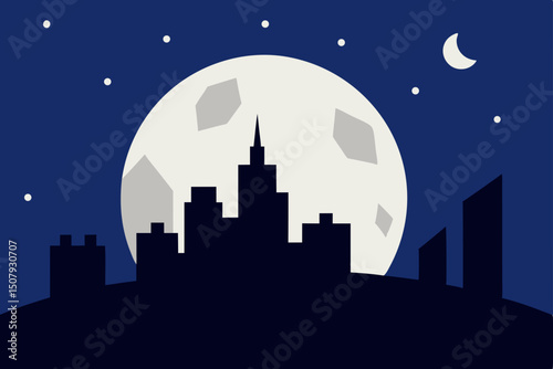 night city with moon