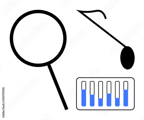 Magnifying glass, dentist mirror, and set of test tubes with liquid. Ideal for healthcare, research, diagnostics, science, sterilization, dental care simple landing page
