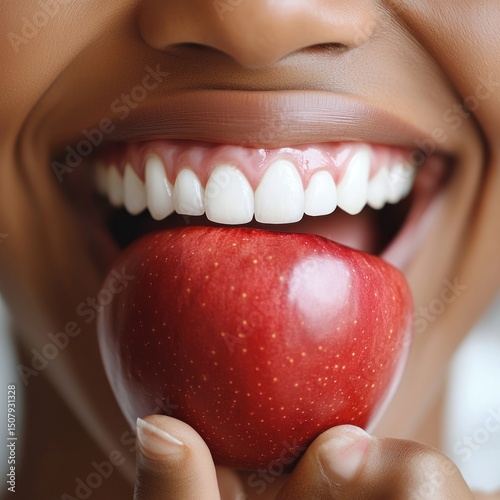 Close-up of a person eating an apple