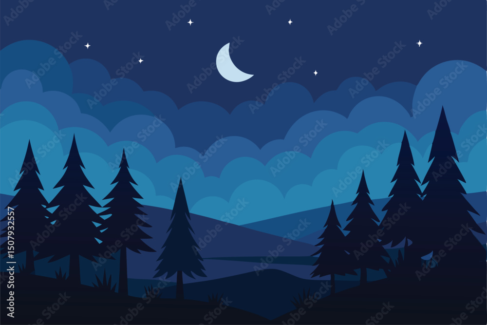 Fototapeta premium christmas night landscape with trees