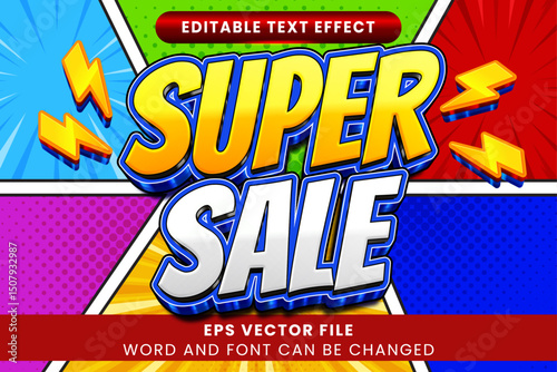 Super sale comic style 3d editable vector text effect. Promotion sale 3d text style