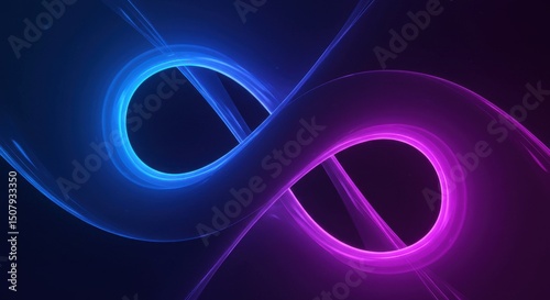 青と紫のネオンで光る無限記号の抽象的な背景