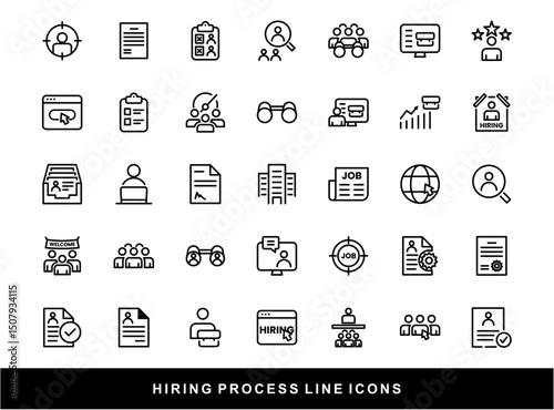 Hiring Process Line Icons. Recruitment, Job Application, Interview, Candidate Selection Vector Set