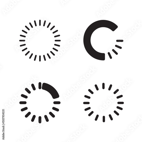 Vector icons of loading symbols and progress indicators for user interface and design elements