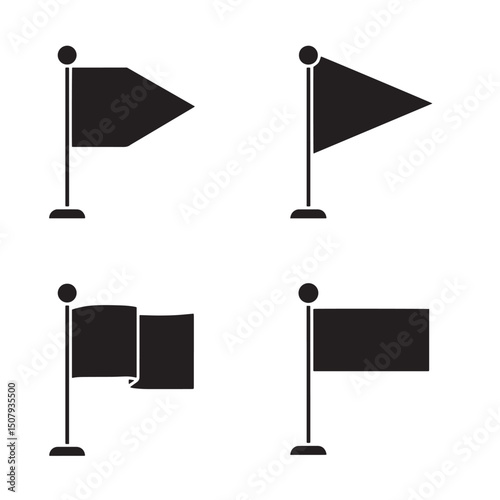 Set of four black silhouette flags showing different shapes and styles