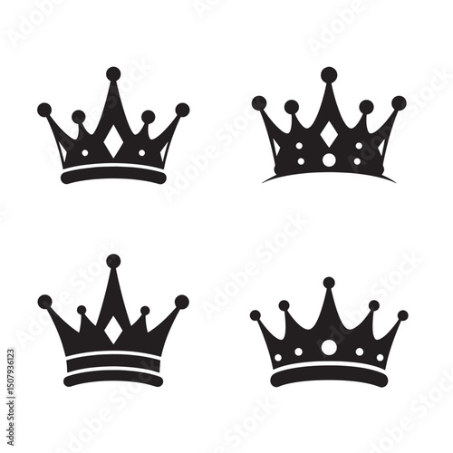 Four elegant silhouettes of regal crowns for royal design and heraldic symbolism