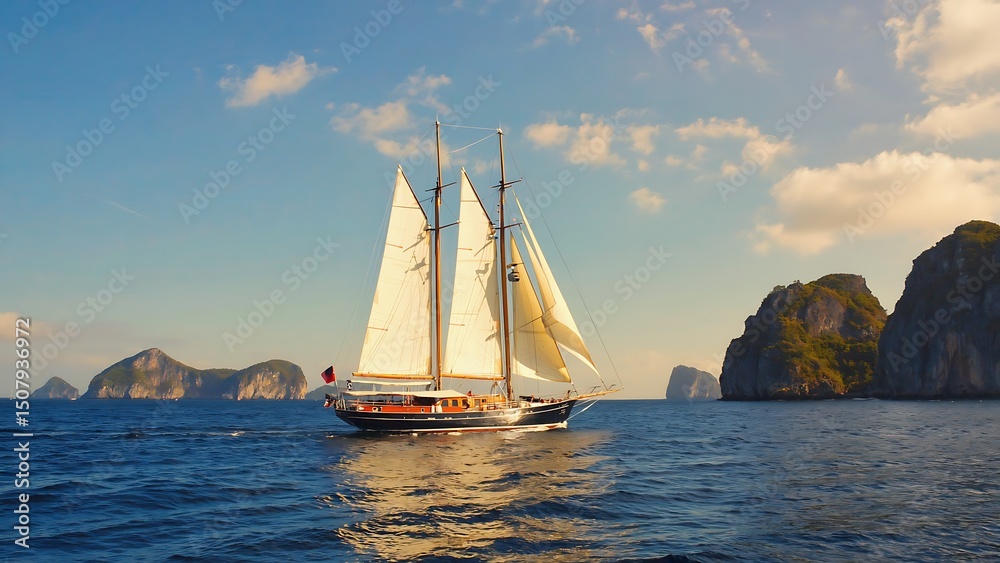 Fototapeta premium Sailing Yacht at Sunset