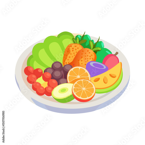 Healthy Food Plate with Fruits, Vegetables
