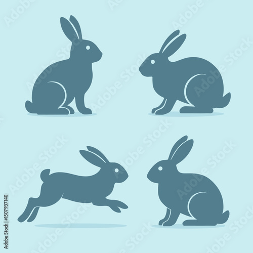 Ilustración vectorial de conejos en diferentes poses