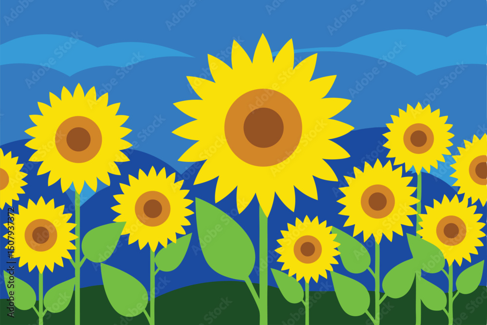 Fototapeta premium sunflowers on a blue sky