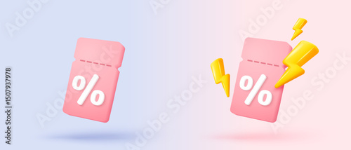 3d tag price icon for discount coupon of cash and future use online shopping. sales with an excellent offer for shopping, special offer promotion. 3d discount tags icon vector render illustration