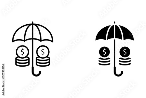 umbrella and coin safe icon vector. coin umbrella safe sign. symbol illustration isolated on white background