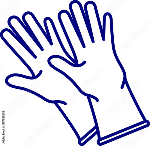 Hand glove. Garden glove outline. Kitchen gloves. Glove with an elastic cuff for a secure fit. Safety work gloves, mechanic gloves line art. Isolated on a white background. Protective rubber gloves.