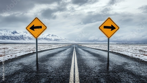 Two diverging roads under a dramatic sky