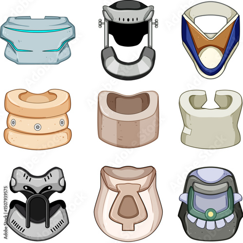 cervical neck collar set cartoon vector illustration