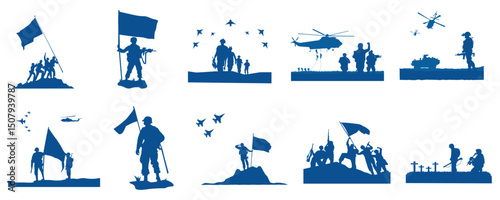 Set of Military Soldier Silhouette Vector Collection Honoring Heroes and Sacrifice
