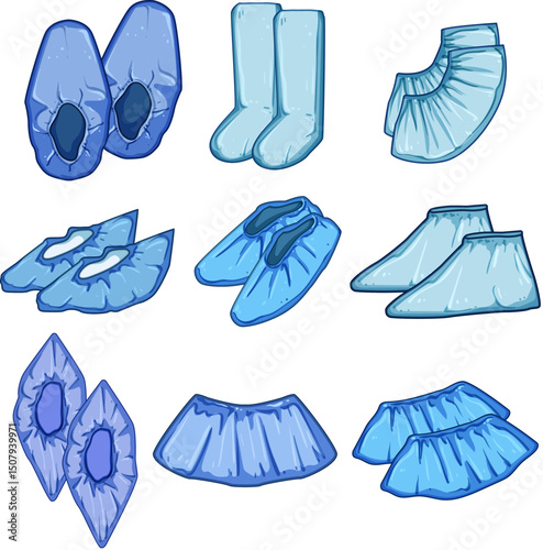 disposable shoe covers set cartoon vector illustration