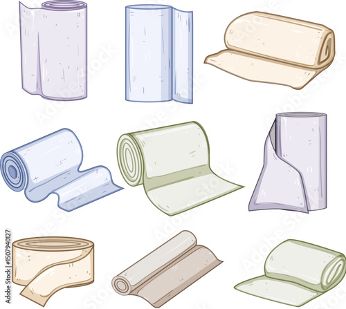 gauze roll set cartoon vector illustration
