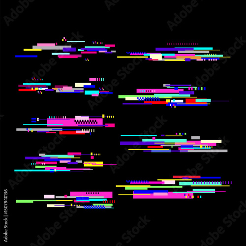 glitch error set cartoon vector illustration