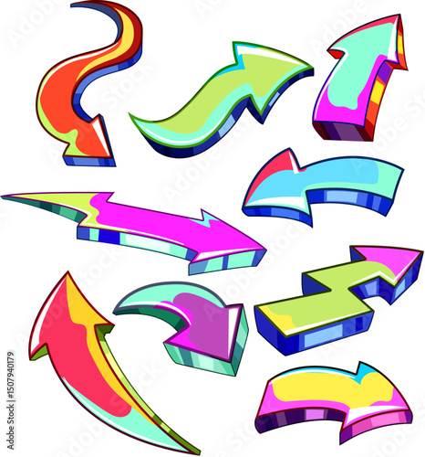 graffiti arrow set cartoon vector illustration