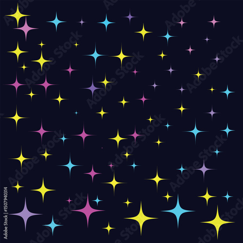 Colorful stars shining on a dark night sky