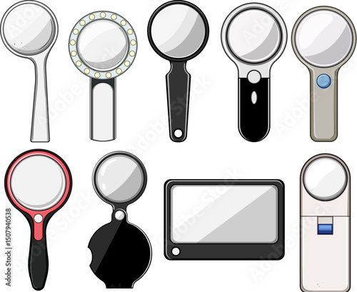 reading magnifier set cartoon vector illustration