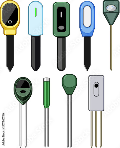 soil moisture sensor set cartoon vector illustration