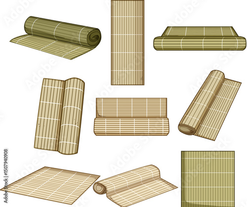 sushi rolling mat set cartoon vector illustration