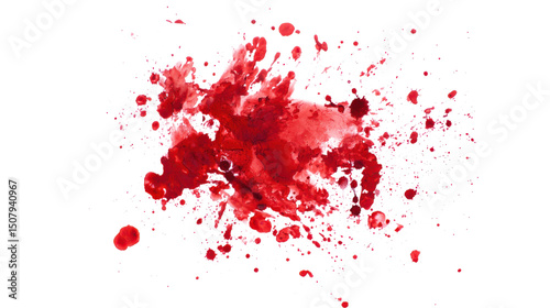 Dramatic Red Blood Splatter and Drops on Transparent Background