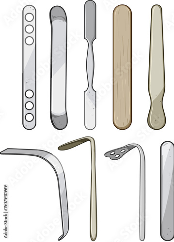tongue depressor set cartoon vector illustration