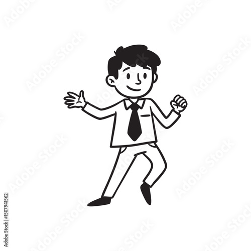 Joyful Businessman Cartoon Outline Illustration EPS Vector Graphic