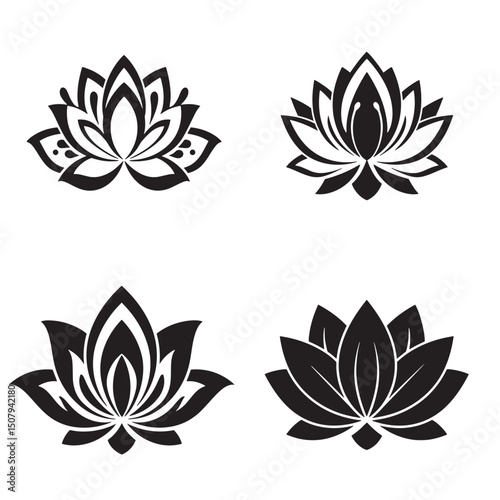 Lotus flower vector illustrations representing symbolism of purity enlightenment and spiritual wellness