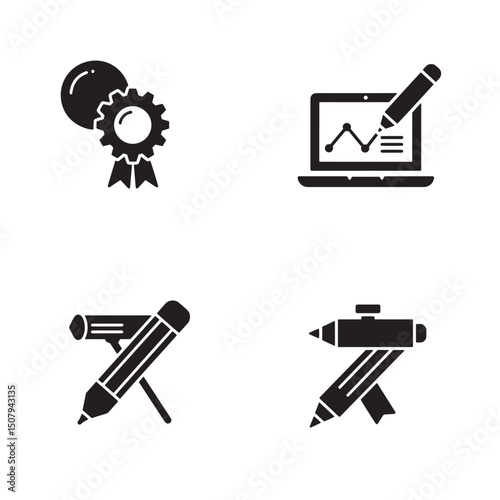 Collection of minimalist silhouette icons representing creativity and analytics
