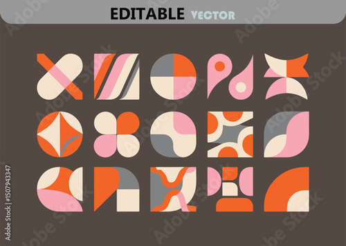 Abstract Geometric Shapes Vector Illustration Retro Style Design Elements with Circles Squares and Curves for Modern Art and Decoration