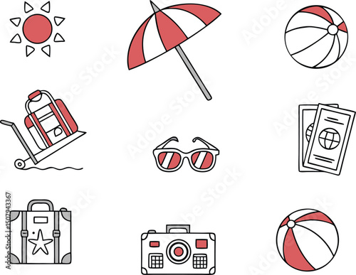 Summer vacation icons set
