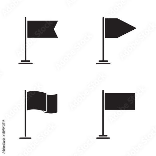 Set of four black silhouette flag icons various shapes design elements graphics